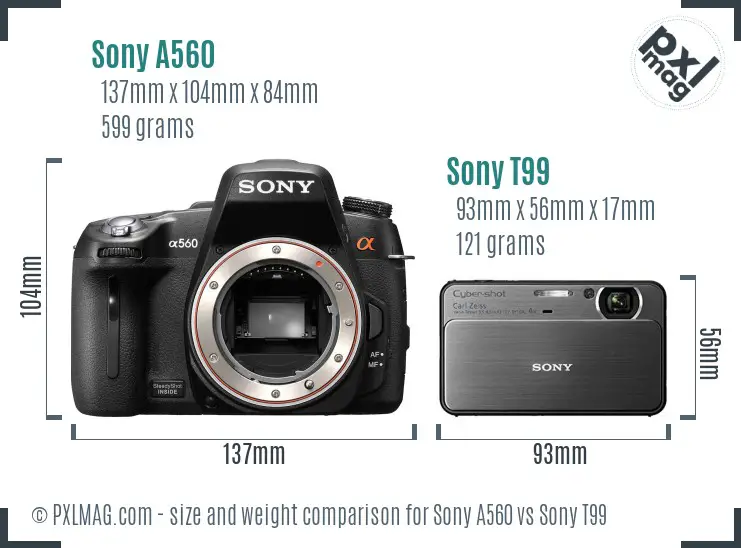 Sony A560 vs Sony T99 size comparison