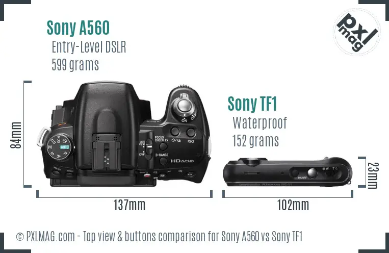 Sony A560 vs Sony TF1 top view buttons comparison