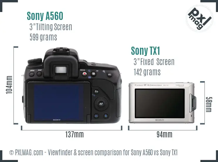 Sony A560 vs Sony TX1 Screen and Viewfinder comparison