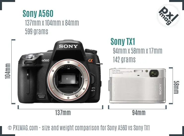 Sony A560 vs Sony TX1 size comparison