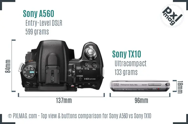 Sony A560 vs Sony TX10 top view buttons comparison