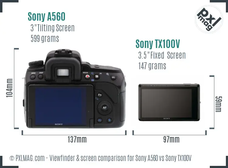 Sony A560 vs Sony TX100V Screen and Viewfinder comparison