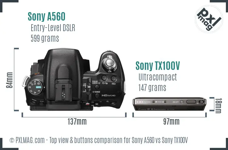 Sony A560 vs Sony TX100V top view buttons comparison