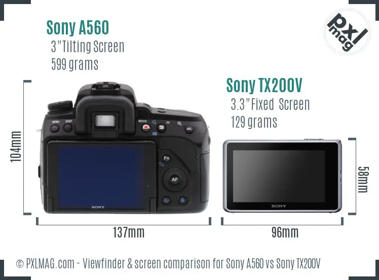 Sony A560 vs Sony TX200V Screen and Viewfinder comparison