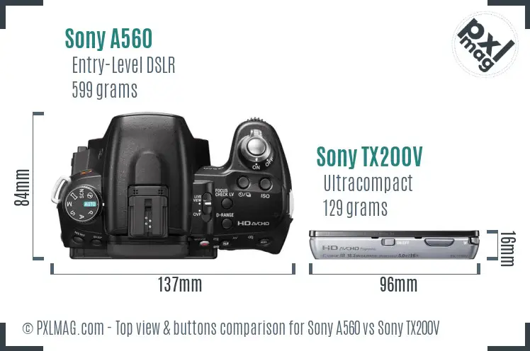 Sony A560 vs Sony TX200V top view buttons comparison