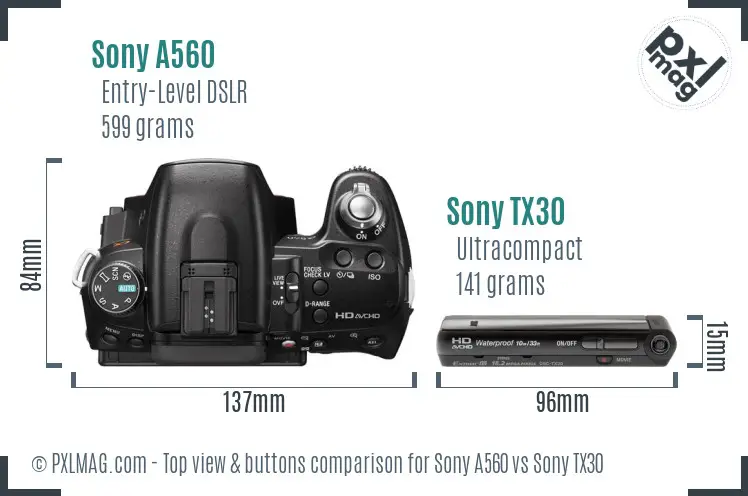 Sony A560 vs Sony TX30 top view buttons comparison