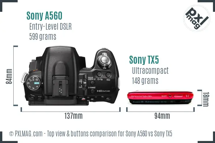 Sony A560 vs Sony TX5 top view buttons comparison