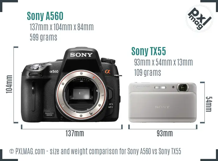 Sony A560 vs Sony TX55 size comparison