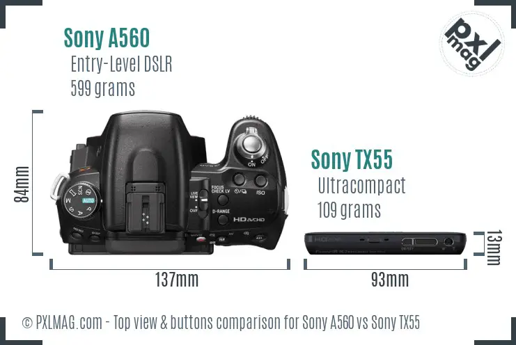 Sony A560 vs Sony TX55 top view buttons comparison