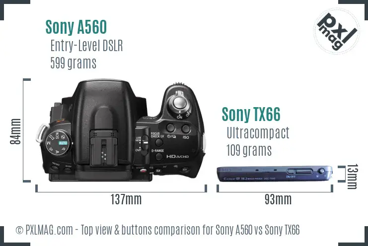 Sony A560 vs Sony TX66 top view buttons comparison