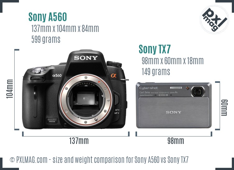 Sony A560 vs Sony TX7 size comparison