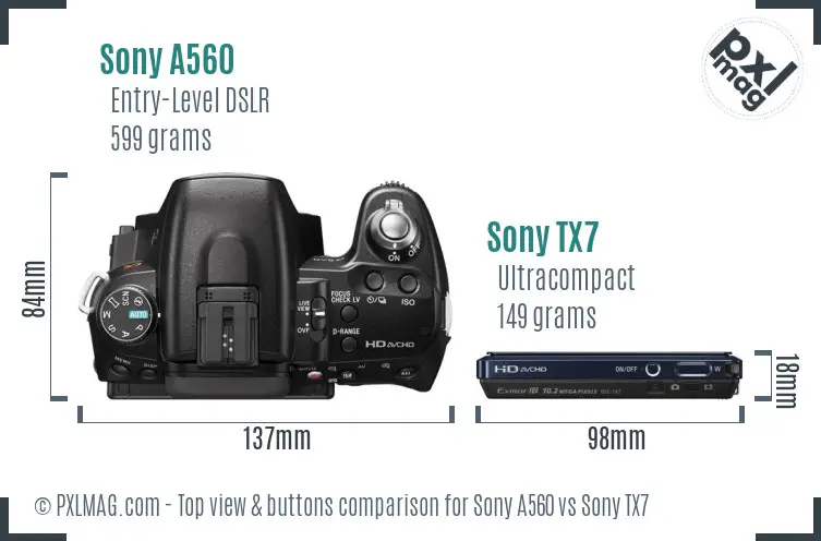 Sony A560 vs Sony TX7 top view buttons comparison