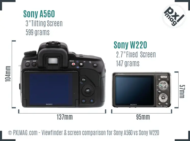Sony A560 vs Sony W220 Screen and Viewfinder comparison