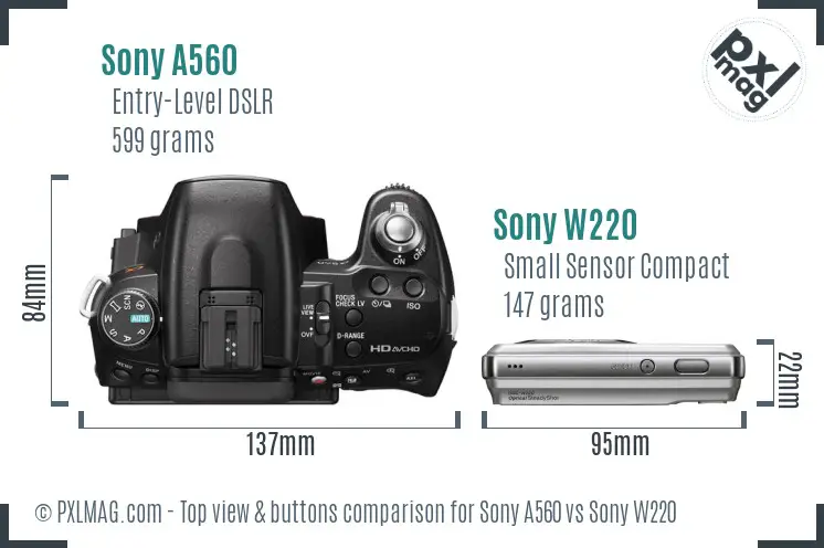 Sony A560 vs Sony W220 top view buttons comparison
