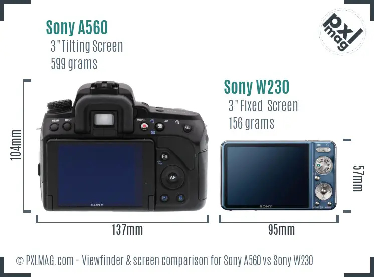 Sony A560 vs Sony W230 Screen and Viewfinder comparison