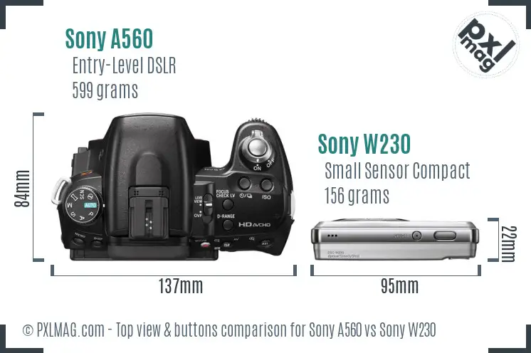 Sony A560 vs Sony W230 top view buttons comparison