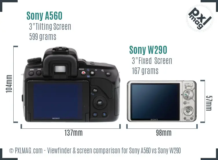 Sony A560 vs Sony W290 Screen and Viewfinder comparison
