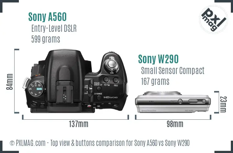 Sony A560 vs Sony W290 top view buttons comparison