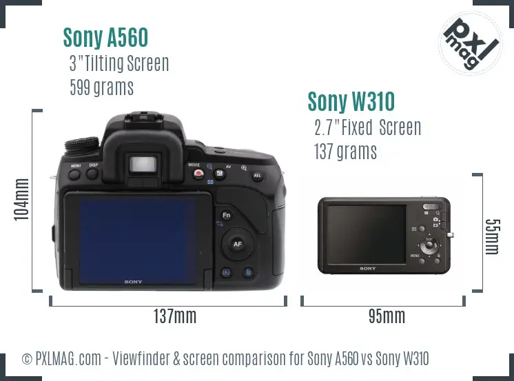 Sony A560 vs Sony W310 Screen and Viewfinder comparison