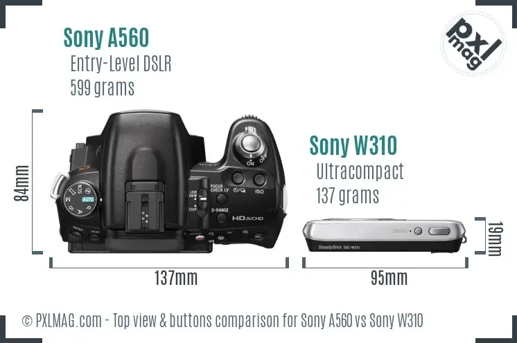 Sony A560 vs Sony W310 top view buttons comparison