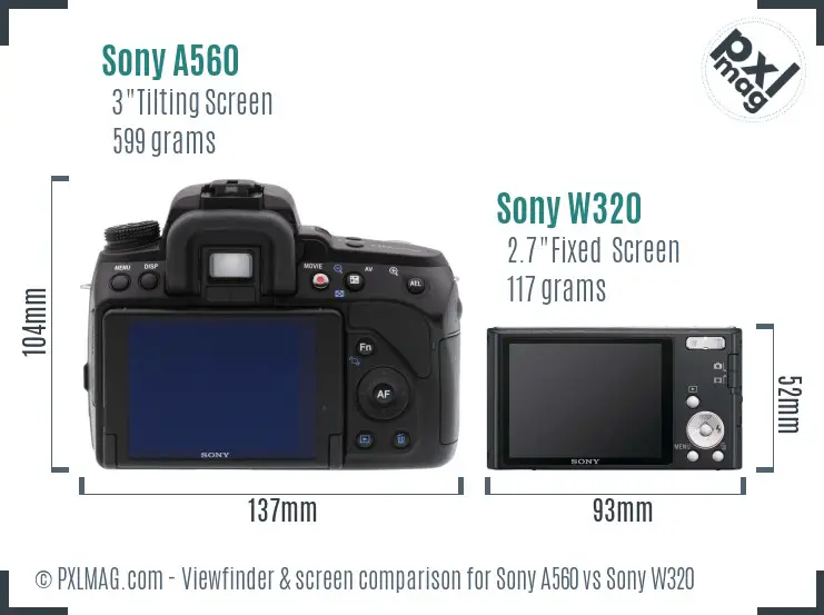 Sony A560 vs Sony W320 Screen and Viewfinder comparison