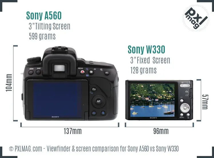 Sony A560 vs Sony W330 Screen and Viewfinder comparison