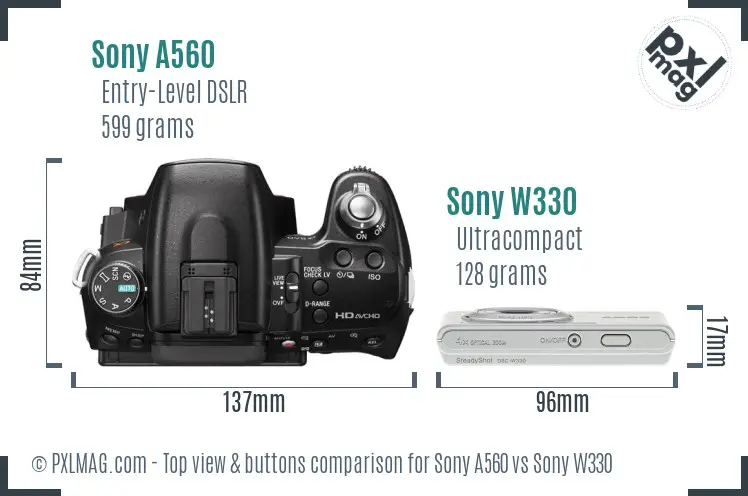 Sony A560 vs Sony W330 top view buttons comparison