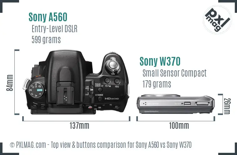 Sony A560 vs Sony W370 top view buttons comparison