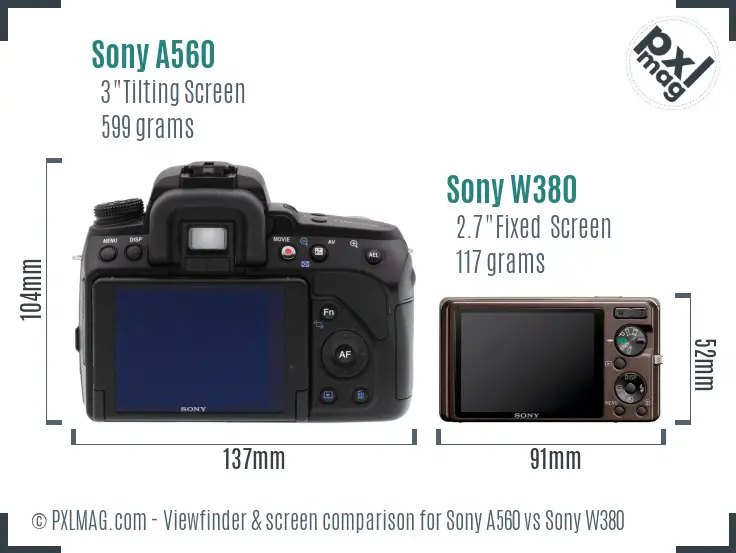 Sony A560 vs Sony W380 Screen and Viewfinder comparison