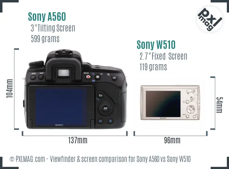 Sony A560 vs Sony W510 Screen and Viewfinder comparison