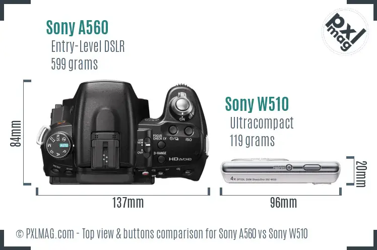Sony A560 vs Sony W510 top view buttons comparison