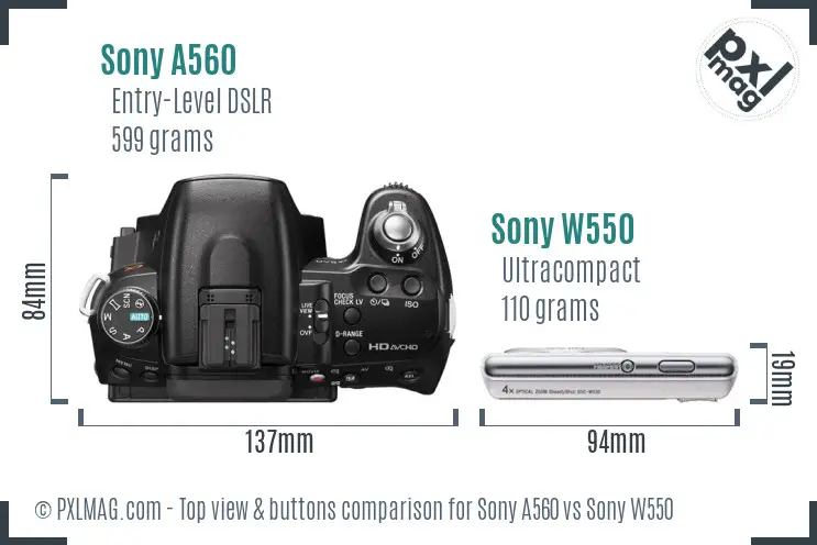 Sony A560 vs Sony W550 top view buttons comparison