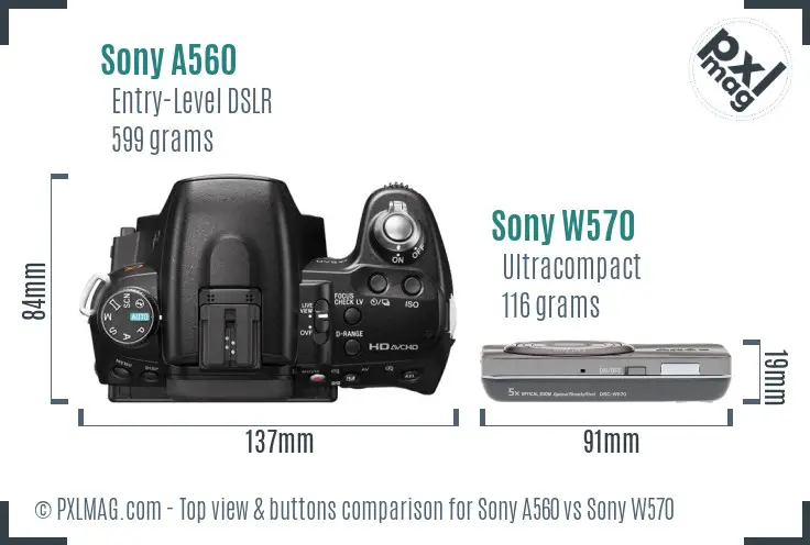 Sony A560 vs Sony W570 top view buttons comparison