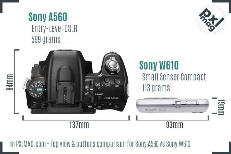 Sony A560 vs Sony W610 top view buttons comparison