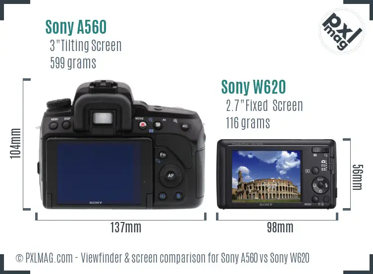 Sony A560 vs Sony W620 Screen and Viewfinder comparison