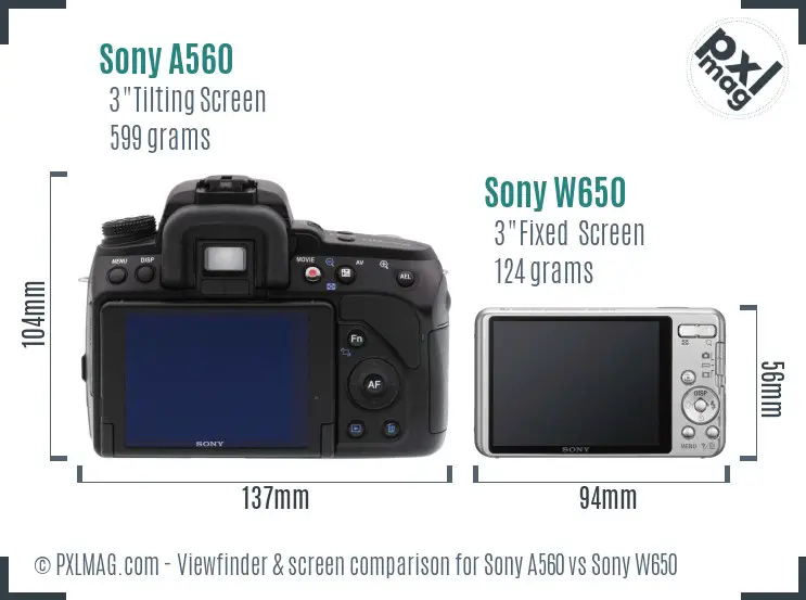 Sony A560 vs Sony W650 Screen and Viewfinder comparison