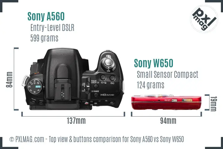 Sony A560 vs Sony W650 top view buttons comparison