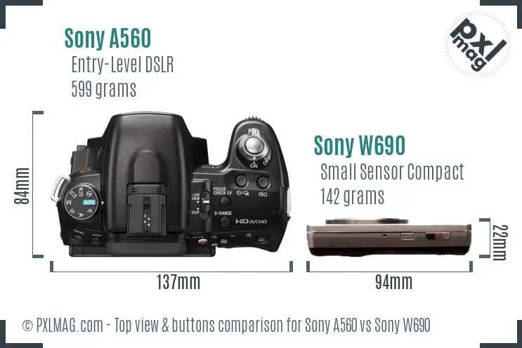 Sony A560 vs Sony W690 top view buttons comparison
