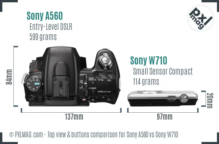 Sony A560 vs Sony W710 top view buttons comparison
