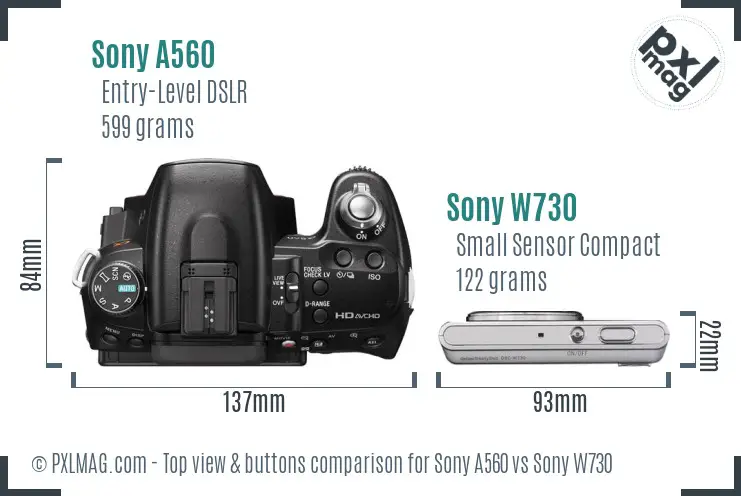 Sony A560 vs Sony W730 top view buttons comparison