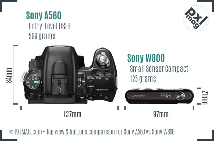 Sony A560 vs Sony W800 top view buttons comparison
