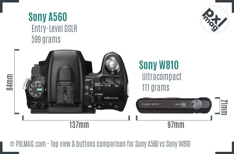 Sony A560 vs Sony W810 top view buttons comparison