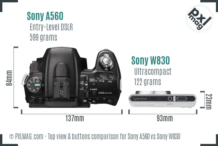 Sony A560 vs Sony W830 top view buttons comparison