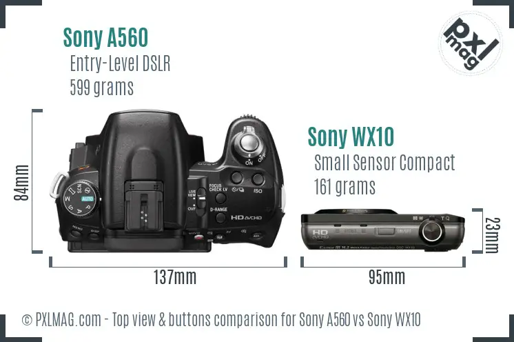 Sony A560 vs Sony WX10 top view buttons comparison