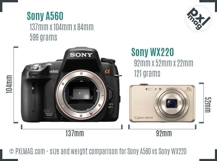 Sony A560 vs Sony WX220 size comparison