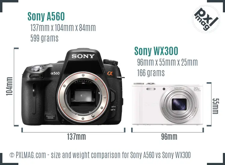 Sony A560 vs Sony WX300 size comparison