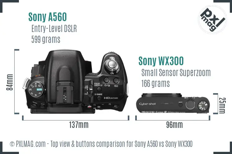 Sony A560 vs Sony WX300 top view buttons comparison
