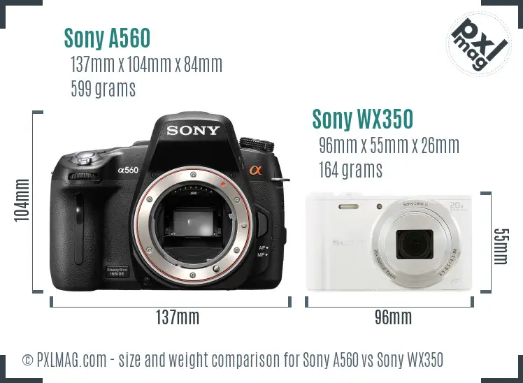 Sony A560 vs Sony WX350 size comparison