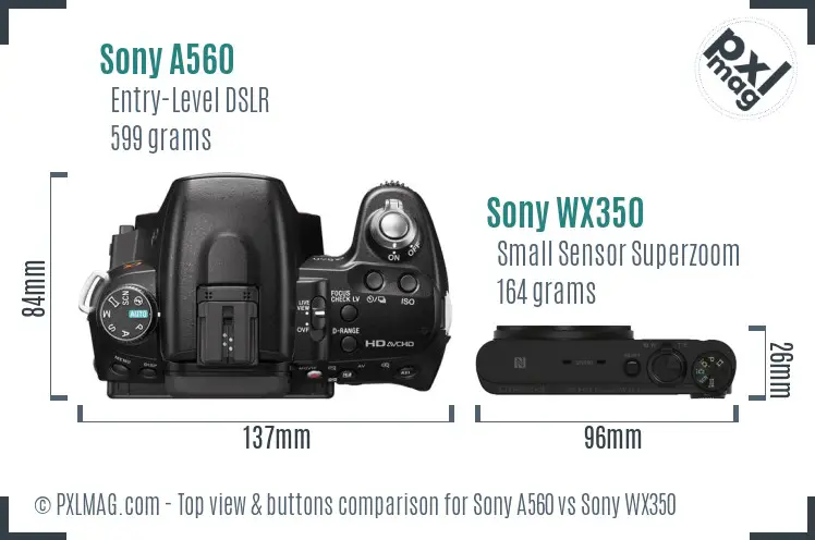 Sony A560 vs Sony WX350 top view buttons comparison