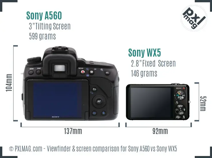 Sony A560 vs Sony WX5 Screen and Viewfinder comparison